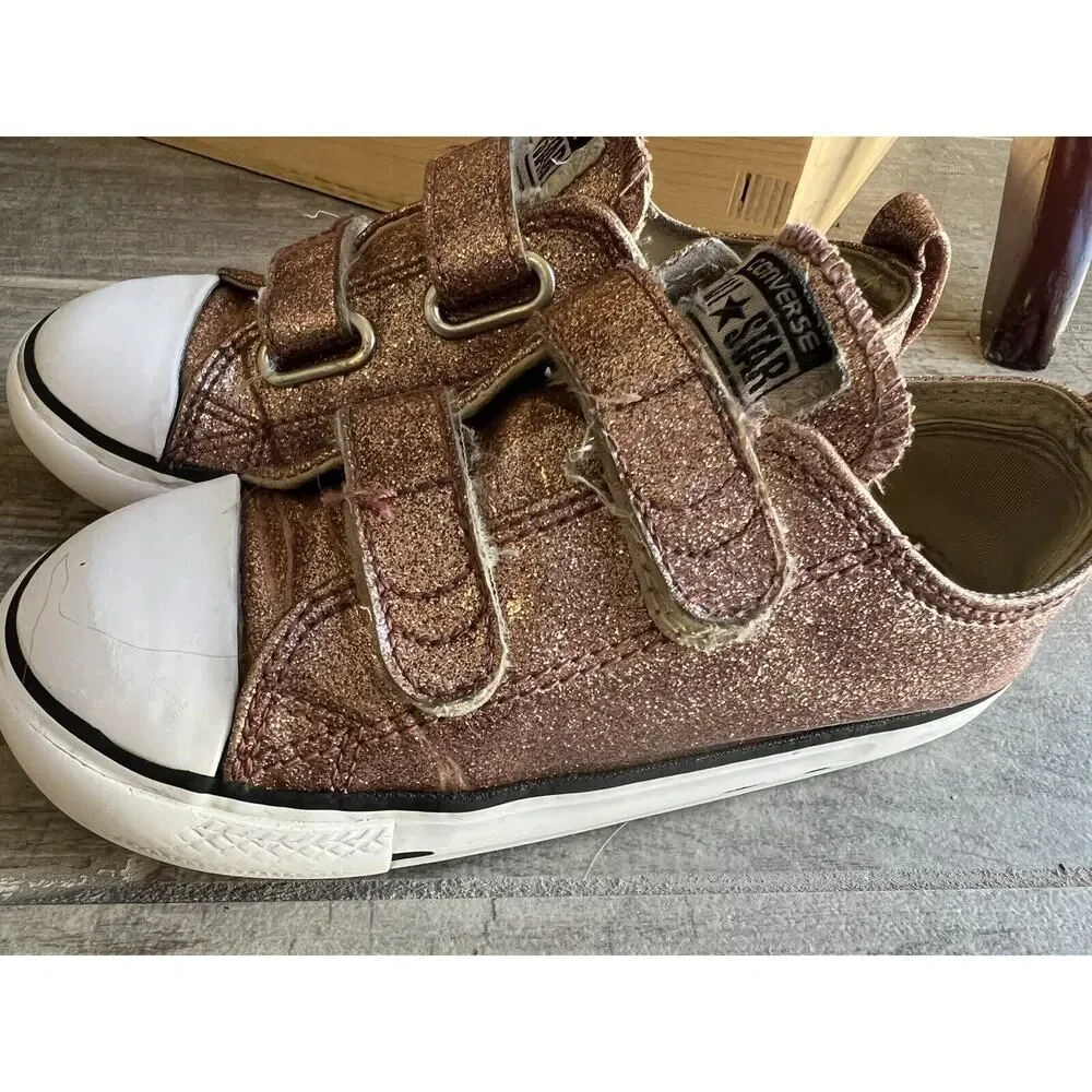 Converse All Star Toddler Girls Glitter Pink Low Top Easy On Sneakers Shoes 10